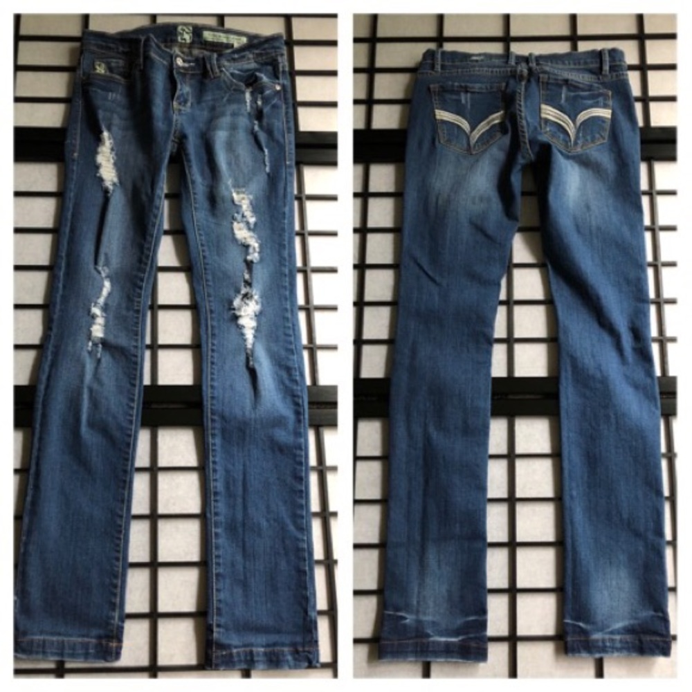 Flying Monkey Distressed Blue Denim Jeans